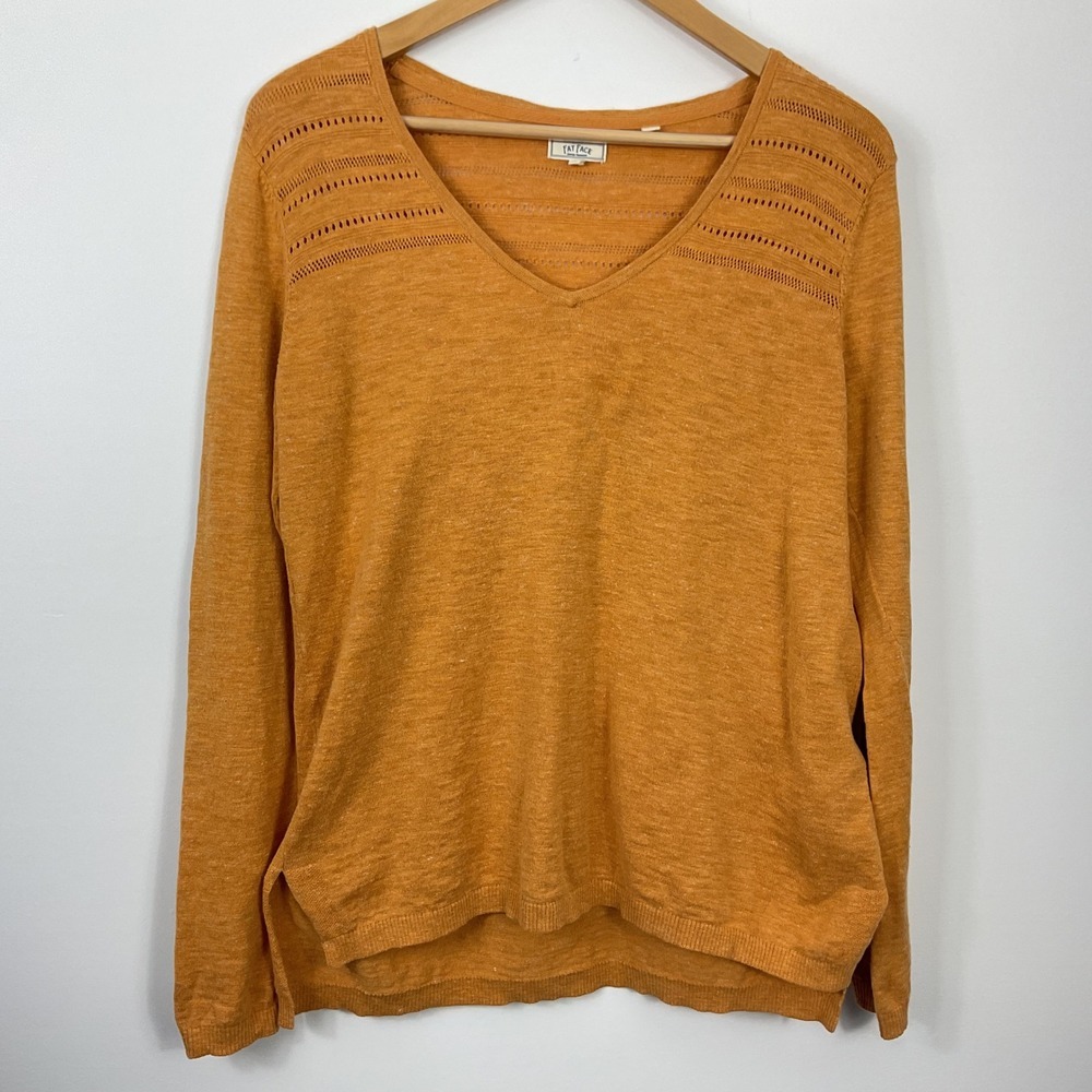 Fat Face Long Sleeve Eyelet V Neck Pullover Sweater Lightweight Women Size 4